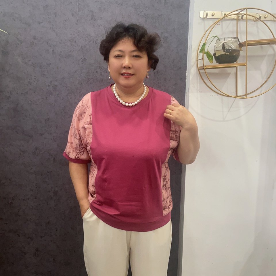 母亲节拼接套头棉上衣女宽松加大版短袖T恤中老年妈妈装夏季薄款