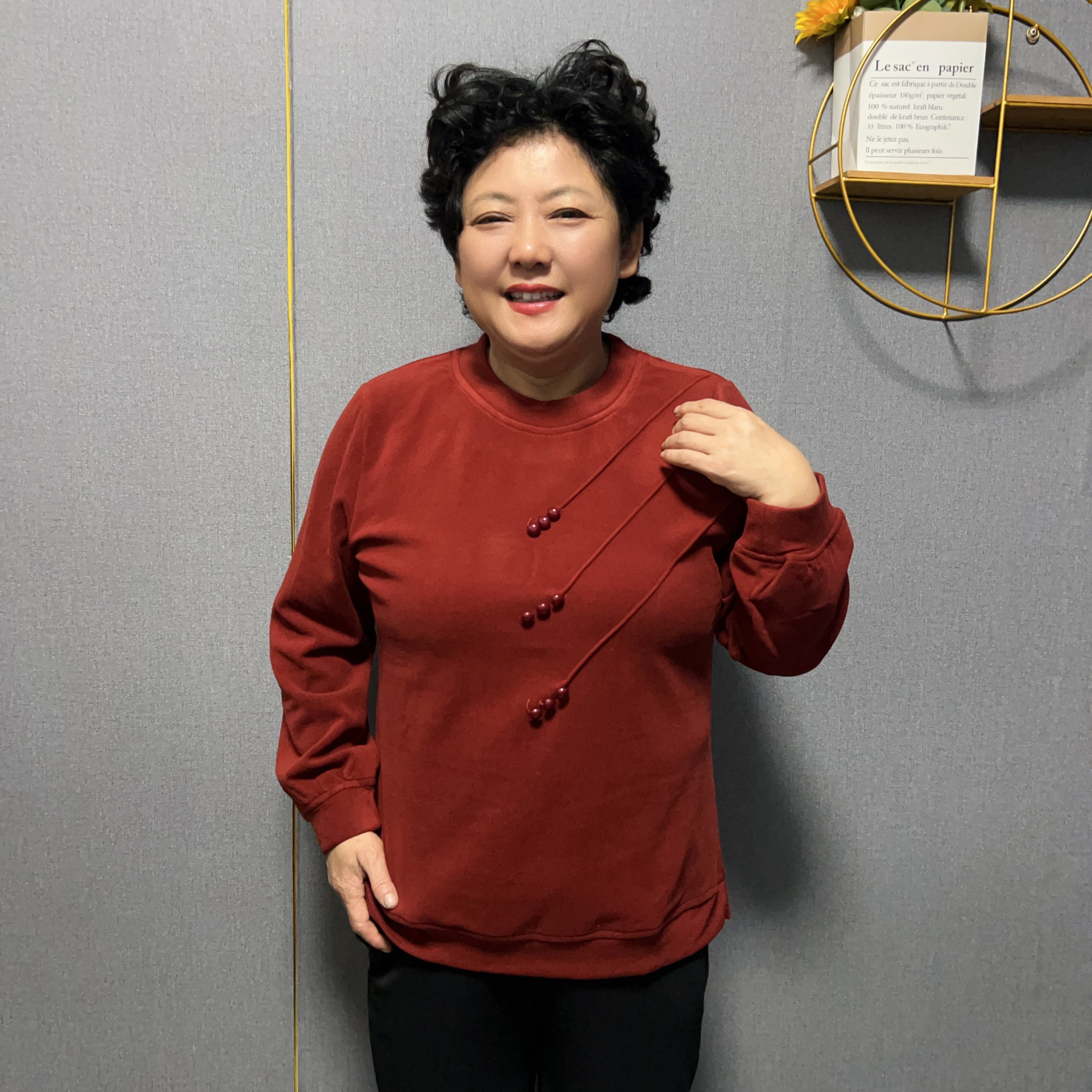加厚磨绒卫衣中老年女装长袖圆领T恤妈妈装宽松大码百搭上衣套头