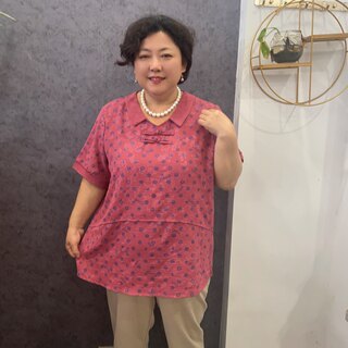 加肥加大码小翻领套头上衣T恤短袖夏季新款女宽松中老年妈妈装