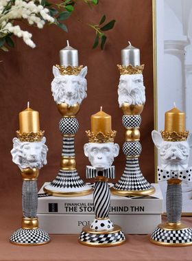 新款马赛克动物烛北欧现代摆件