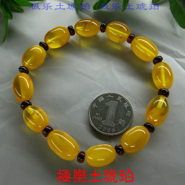 【极乐土琥珀】3645天然金绞蜜枣形手链9蜜蜡天然无优化 手串