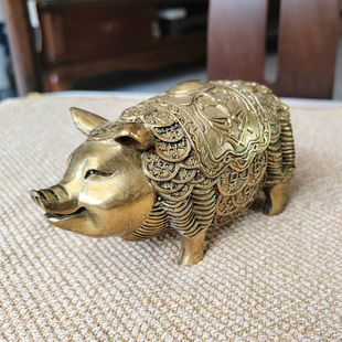 铜钱猪摆件黄铜财富金猪铜猪福猪可爱猪工艺品摆设客厅饰品装 饰