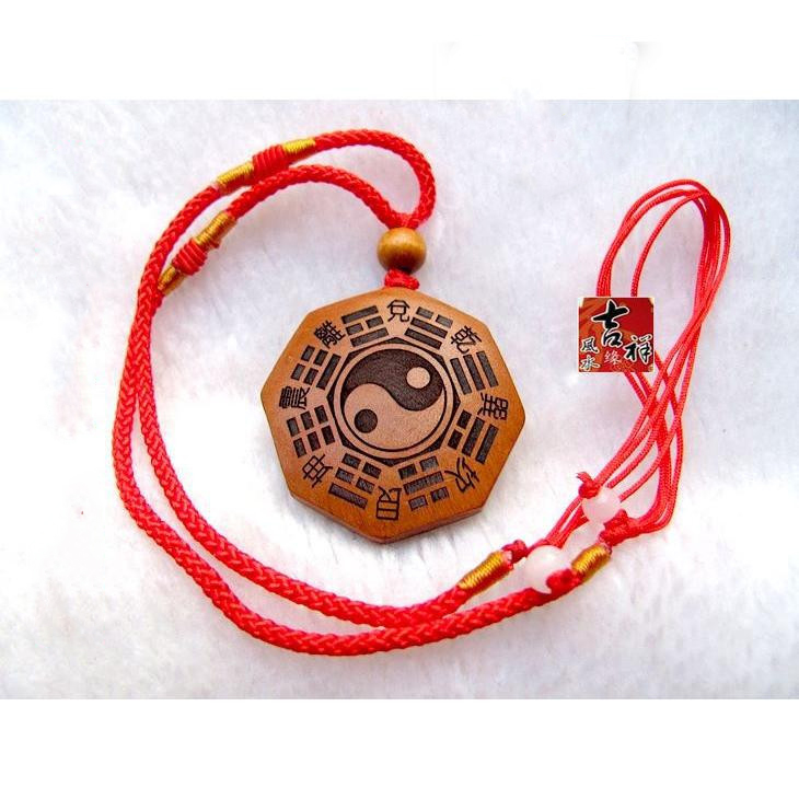 桃木乾坤八卦吊坠项链钥匙扣男女款平安太极项坠木质挂件随身饰品
