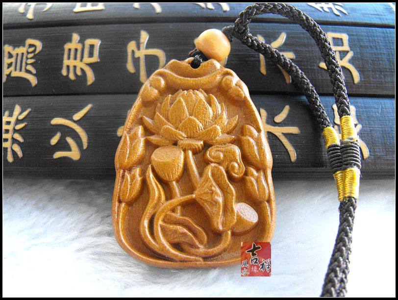 桃木如意莲花吊坠项链钥匙扣挂件男女随身木雕饰品挂饰平安特色