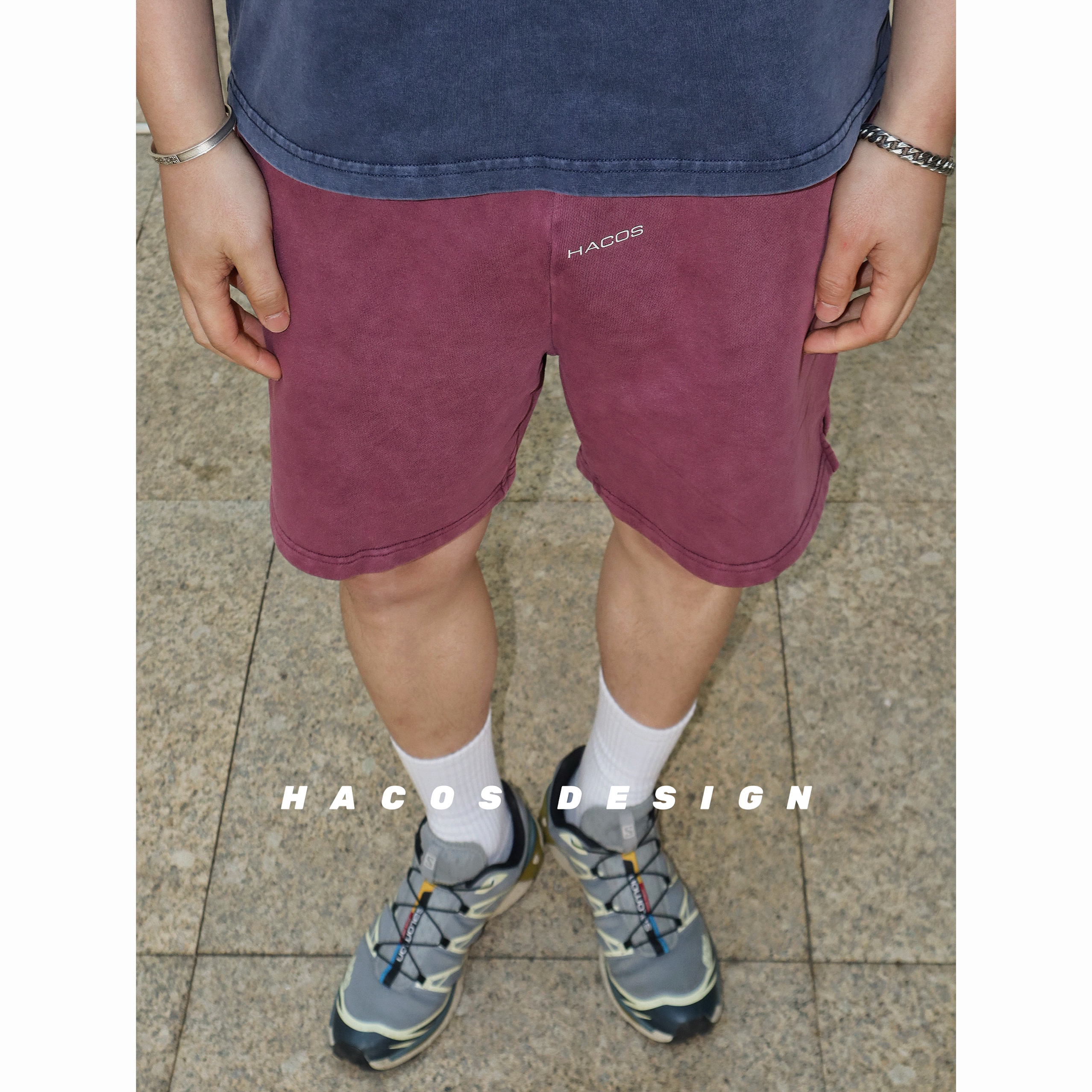 HACOS2025新款美式复古洗水做旧短裤夏季宽松休闲拳击裤子百搭