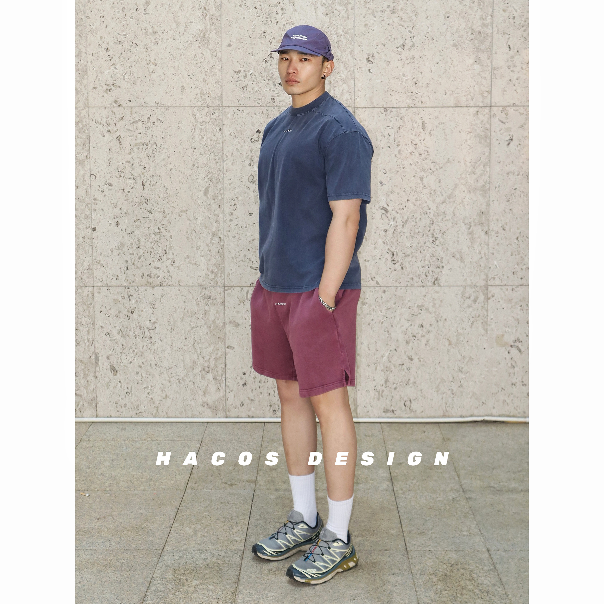 HACOS 2025新款美式做旧复古重磅质感T恤宽松百搭休闲运动上衣