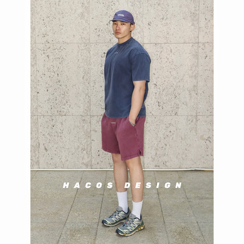HACOS 2025新款美式做旧复古重磅质感T恤宽松百搭休闲运动上衣