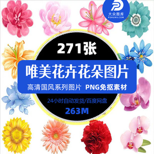 国画手绘唯美小清新花卉花朵植物装饰画PNG透明背景免扣精品素材