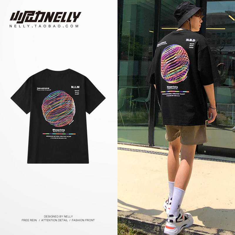 男士短袖t恤潮牌2025新款纯棉嘻哈宽松ins半袖体恤街舞潮流上衣服