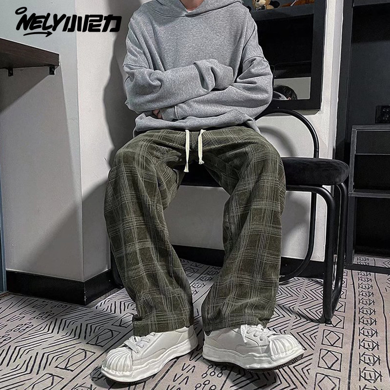 小尼力美式复古格子休闲裤男女宽松慵懒风垂感小众阔腿百搭长裤潮,男装,休闲裤,淘宝优惠券,粉丝福利购,淘宝优惠卷