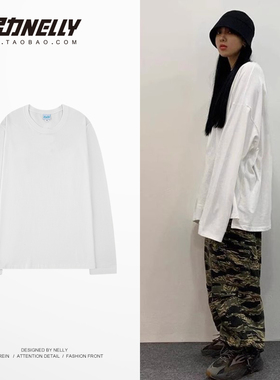 男女长袖T恤潮流秋冬衣服纯色纯棉圆领白体恤秋衣宽松打底衫TEE