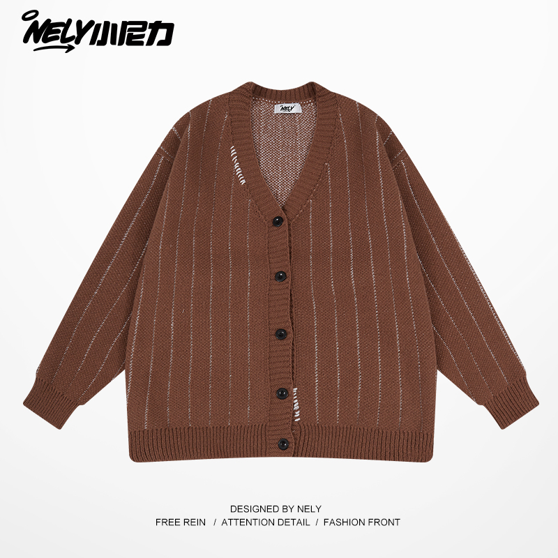 小尼力美式V领毛衣针织衫