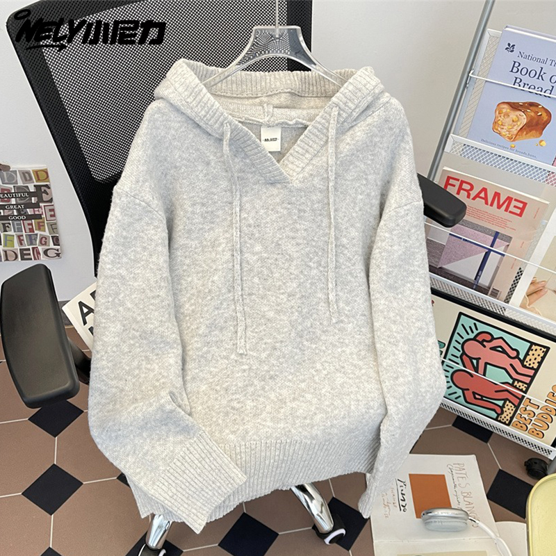 小尼力复古连帽毛衣针织衫
