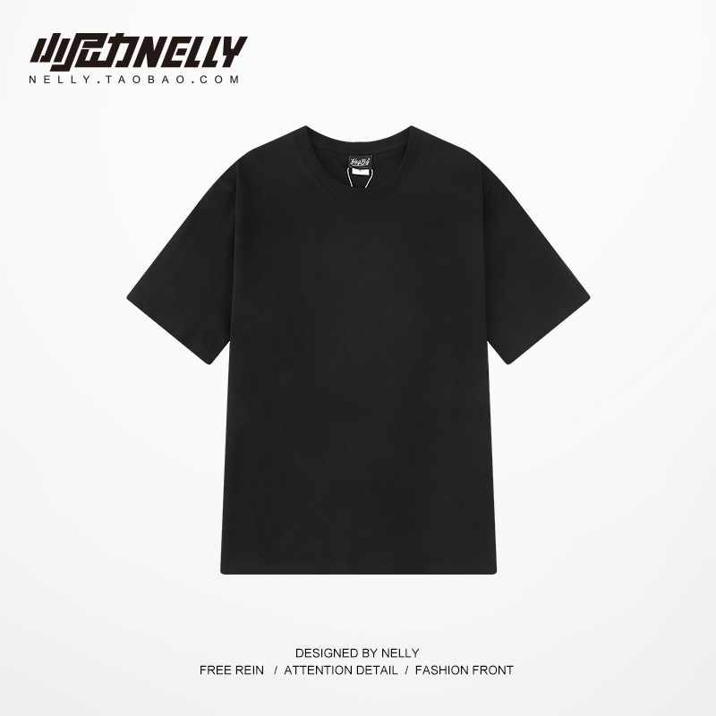 thumbnail for Hip hop cotton solid color couple short sleeve base shirt T-shirt white men and women body shirt pure black half sleeve shirt top