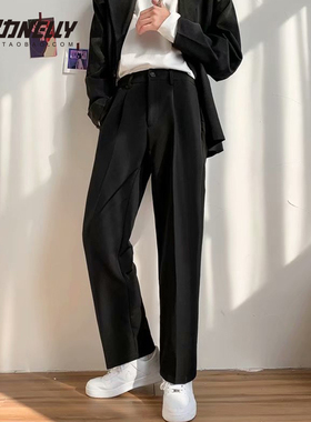 冰丝西裤男夏季薄款美式阔腿直筒宽松潮牌裤子休闲长裤垂感西装裤