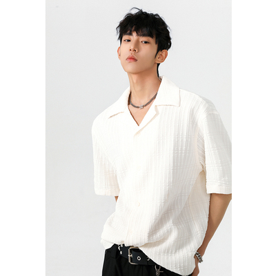 古巴领短袖肌理感衬衫