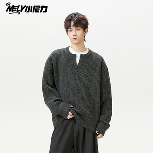 慵懒感老钱风针织衫 秋冬季 线衣外套 痞帅亨利领毛衣男2025新款 美式