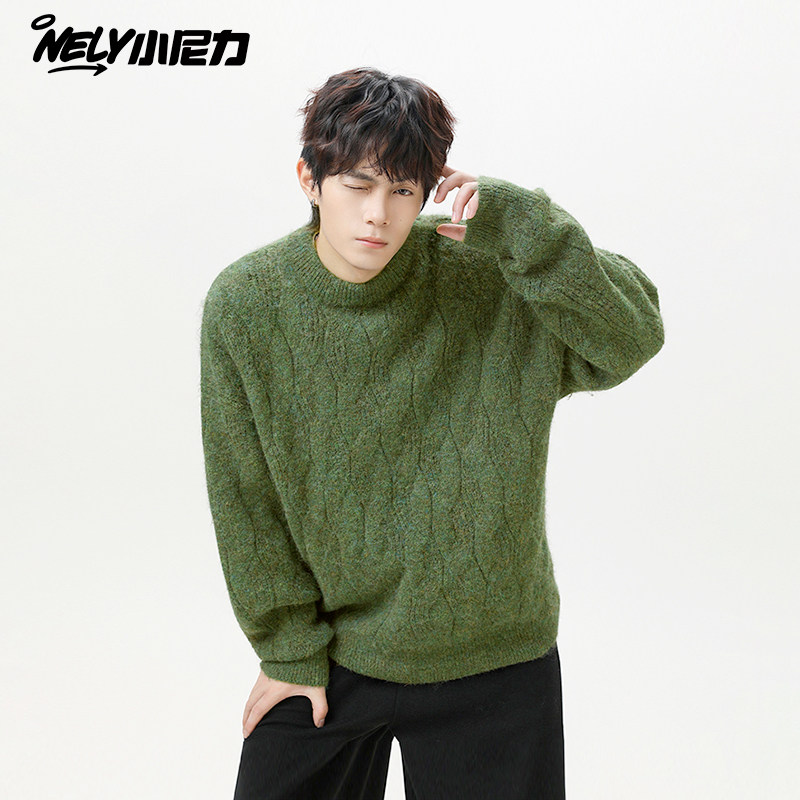 麻花毛衣男圆领秋冬潮牌宽松慵懒复古打底线衣港风潮流休闲针织衫,男装,针织衫/毛衣,淘宝优惠券,粉丝福利购,淘宝优惠卷