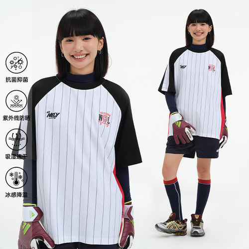 国潮夏季美式条纹插肩袖球衣短袖