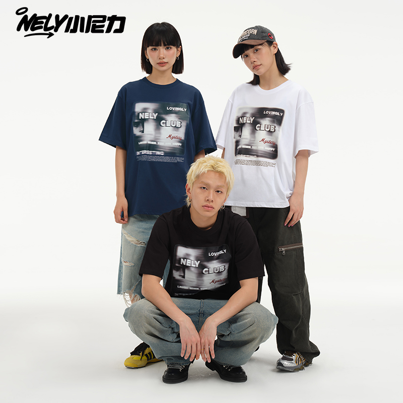 模糊字母印花短袖美式潮牌高街