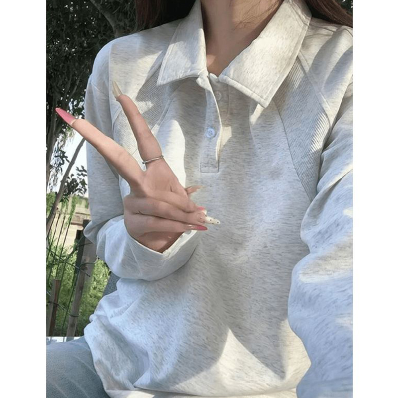 翻领插肩长袖T恤polo衫
