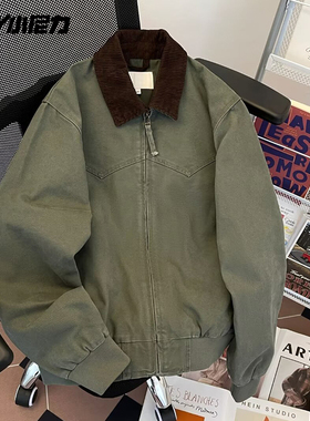 NELY小尼力美式复古底特律工装夹克男女翻领棒球服春秋宽松外套潮