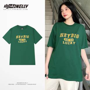 复古爆裂印花短袖 中袖 t恤男潮牌日系宽松情侣装 半袖 体恤 夏季 美式