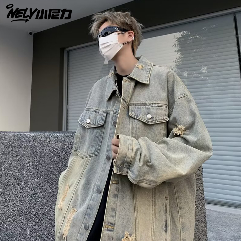 水洗做旧破洞牛仔外套
