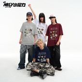 ins学院风宽松学生上衣 T恤男女夏季 韩版 百搭猫咪字母印花纯棉短袖