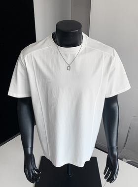 ins拼接白色T恤男夏季美式复古宽松插肩袖体恤潮牌百搭短袖上衣