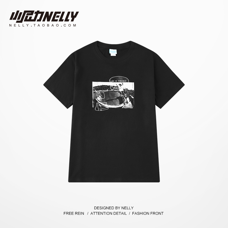 美式复古做旧字母印花t