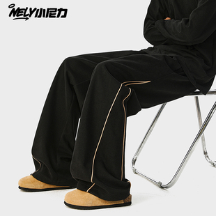 直筒裤子男款秋冬加绒运动男裤男士灰色抽绳裤男生冬季休闲裤卫裤