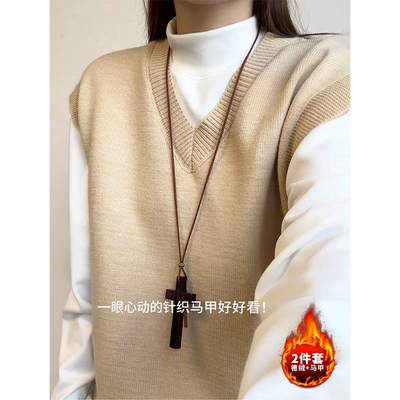 小尼力假两件针织衫毛衣