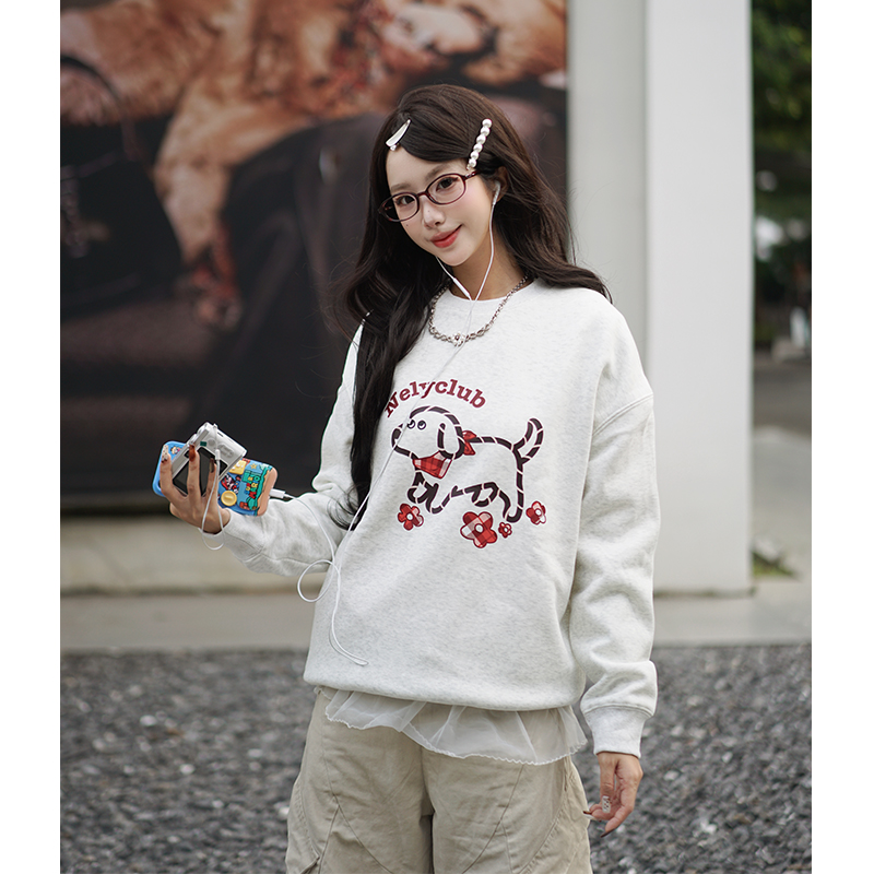 小尼力复古小狗圆领卫衣