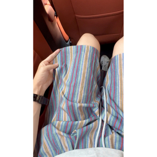 男款 沙滩裤 夏薄款 复古宽松休闲五分裤 冰丝美式 小尼力条纹嘻哈短裤