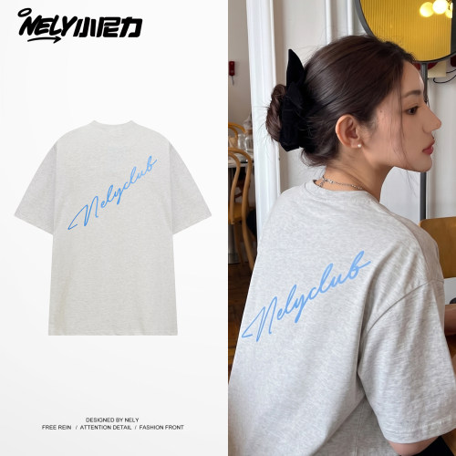 Nelyclub纯棉复古潮牌手写短袖T