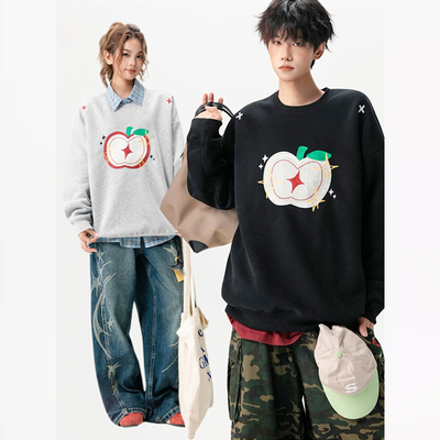 潮牌苹果刺绣圆领卫衣