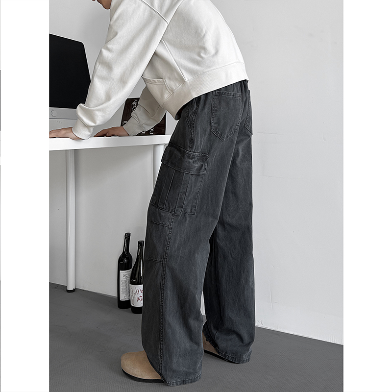 小尼力水洗褶皱工装裤子男夏季