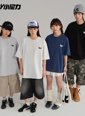 NELY小尼力oversize潮牌新款纯棉字母印花短袖体恤男女夏情侣t恤