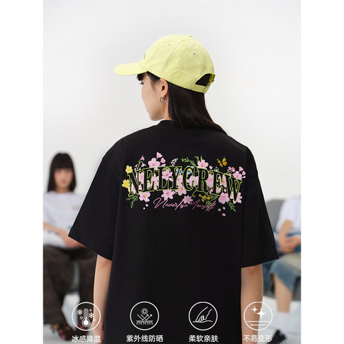 NELY小尼力索罗娜凉感美式设计感花卉刺绣短袖T恤男女夏潮牌上衣
