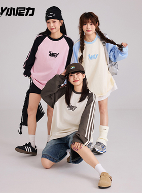 NELY小尼力国潮索罗娜三条杠长袖T恤美式情侣插肩条纹打底衫男女