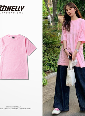 ins日系文乐潮牌男女t恤短袖衫情侣纯色纯棉打底衫夏季学生t恤bf