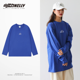 街头潮牌纯色百搭长袖 上衣bf 圆领T恤男女嘻哈情侣宽松内搭打底衫