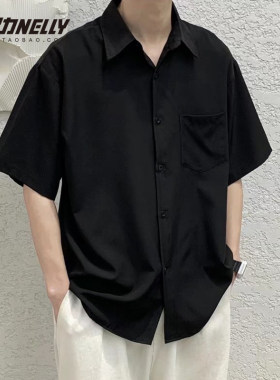 日系简约纯色短袖衬衫百搭情侣