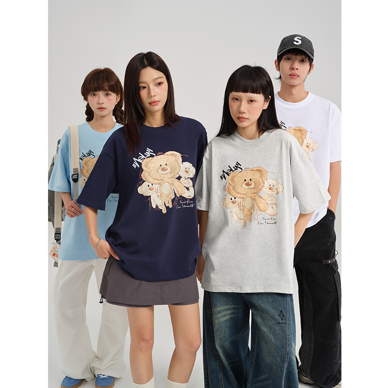 卡通小熊印花短袖T恤宽松