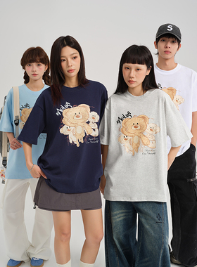 NELY小尼力小熊字母印花2026夏季新款宽松短袖T恤上衣时尚ins男女