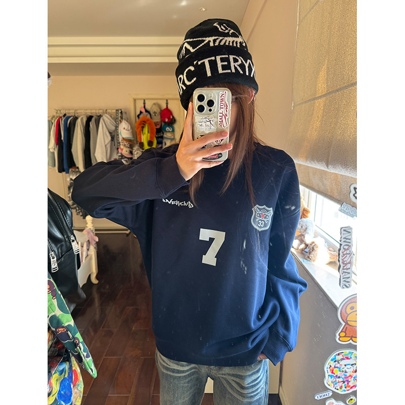 美式数字嘻哈圆领卫衣男女款秋冬套头宽松百搭高级感运动球服上衣