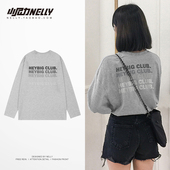 潮牌高街宽松休闲打底衫 ins背后渐变字母印花长袖 T恤男女美式 bf风