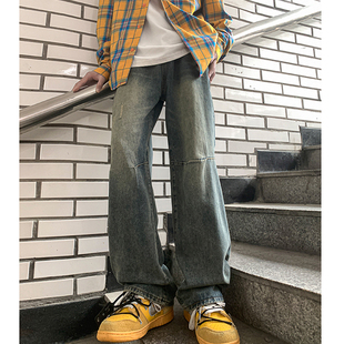 美式复古ins牛仔裤痞帅高级感潮牌高街oversize男宽松直筒长裤子