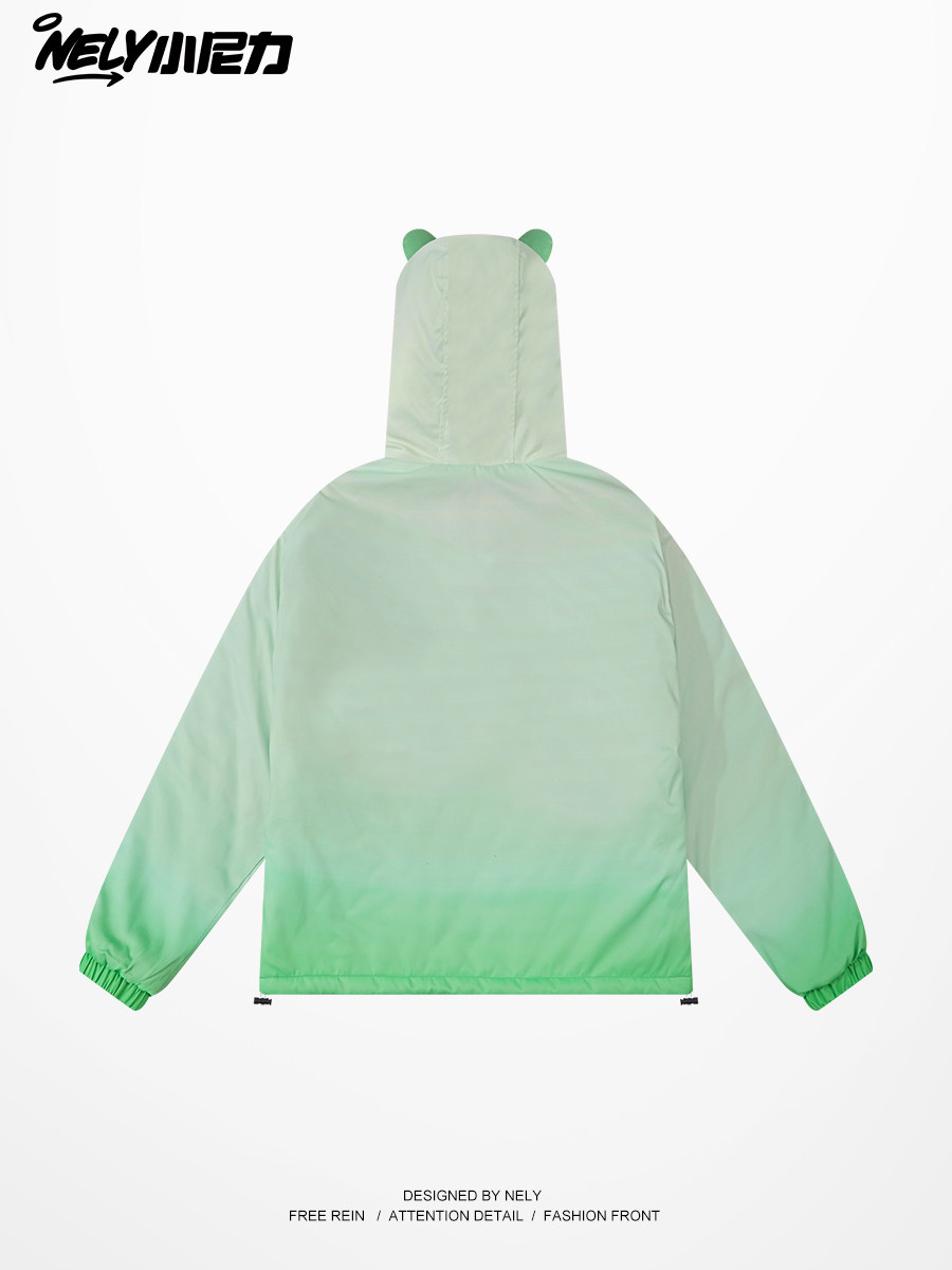 Creative Green Apple Paradise Hooded Cotton Jacket for Women, Winter Loose Fit, Warm and Thickened Cotton Coat, Trendy